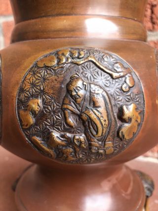Antique Chinese Bronze Censer - Incense Burner Urn With Scholar,  Child,  Foo Dog 6