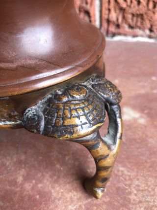 Antique Chinese Bronze Censer - Incense Burner Urn With Scholar,  Child,  Foo Dog 8