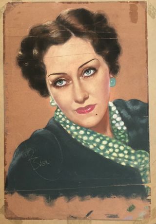 Pastel Signed Sabin Illustration Art Gloria Swanson 1930’s Nr