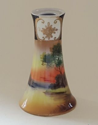 Japanese Noritake Vintage Art Deco Oriental Antique Orange Sunset Spill Vase