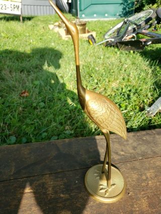 Vintage Solid Brass Sand Hill Crane Bird Figurine 12 "