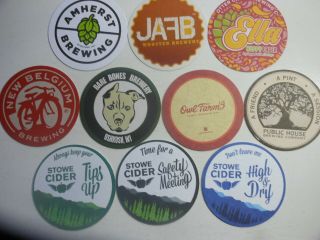 10 Craft Beer Coasters - Bare Bones,  Owl Farm,  Wooster,  Public House,  Amherst,  Stowe