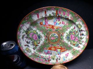 Antique Rose Medallion Porcelain Hand Painted Large Oval Platter Tray