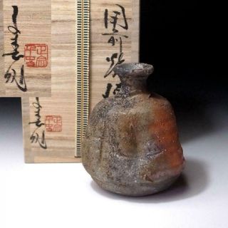 Fc14 Vintage Japanese Sake Bottle,  Bizen Ware By Famous Potter,  Chiharu Masamune