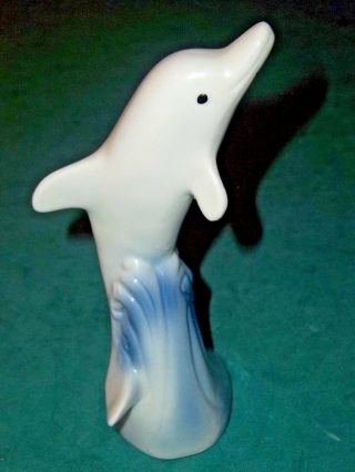 Small Porcelain Dolphin Figurine Blue And White
