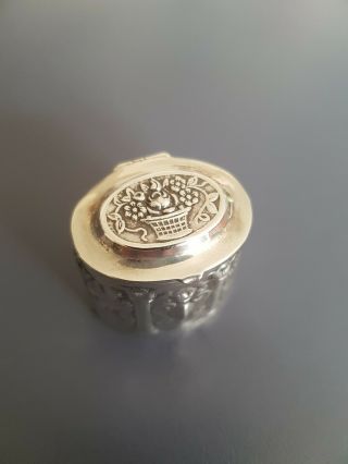 Imported Hallmarked Silver Pill Box Of Oval Form