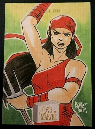 2019 Flair Marvel Elektra 1/1 Artist Sketch Irma " Aimo " Ahmed Daredevil