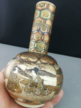 impressive 19th Old Antique Japanese Satsuma Vase - hand painted 4