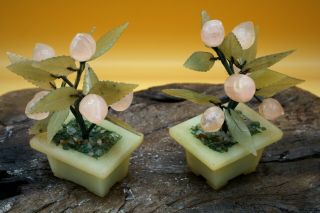 Fine Peach Trees,  OLD Chinese Celadon HARD STONE Rose Quartz Hand Carved 4