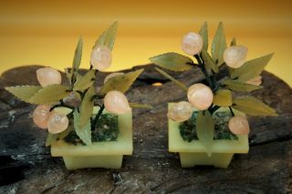 Fine Peach Trees,  OLD Chinese Celadon HARD STONE Rose Quartz Hand Carved 5