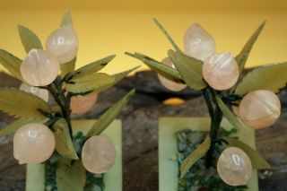 Fine Peach Trees,  OLD Chinese Celadon HARD STONE Rose Quartz Hand Carved 6