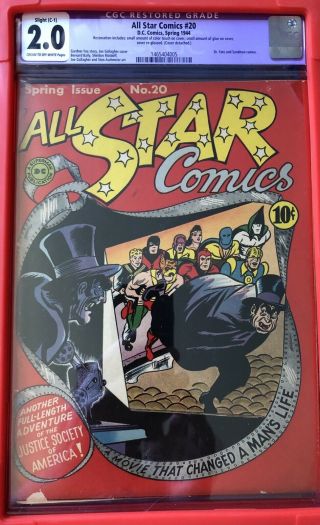 All Star Comics 20 1944 Cgc 2.  0 Restored