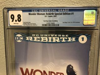 2016 SDCC Exclusive Wonder Woman: Rebirth Special Edition 1 CGC 9.  8 2