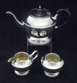 Vintage English Hand Chased 3 Piece Tea Set Sugar Creamer Silver Plated