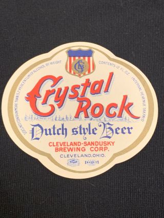 Crystal Rock Beer Label - Cleveland Sandusky Brewing