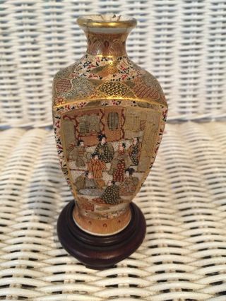 Antique Japanese hand painted porcelain miniature vase,  marked. 3