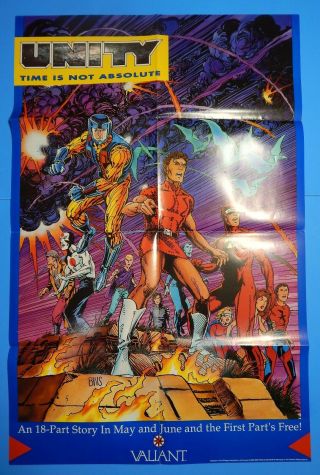 1993 Unity Valiant Time Is Not Absolute Comic Promo Poster 22 " X 34 " Bws Art
