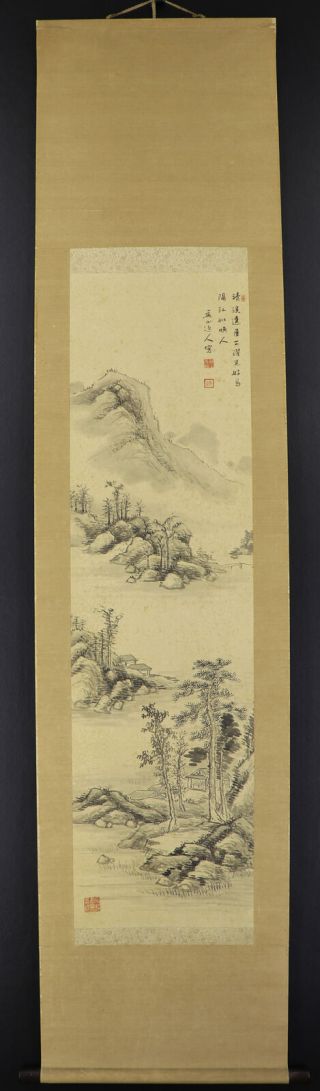 JAPANESE HANGING SCROLL ART Painting Sansui Landascape Asian antique E8205 2