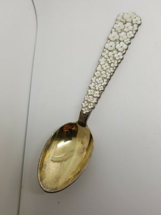 A.  Michelsen 1956 Sterling Silver Gold Wash Spoon White Enamel 6 1/2 " Denmark