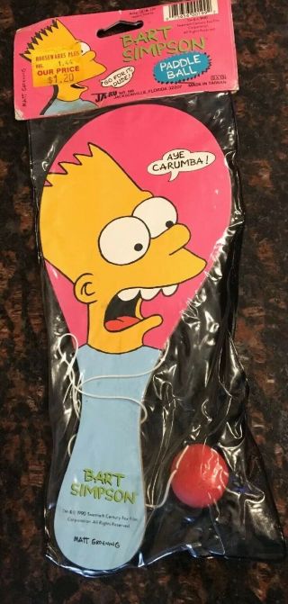 Vintage The Simpsons - Bart Simpson Paddle Ball Toy Jaru 1990