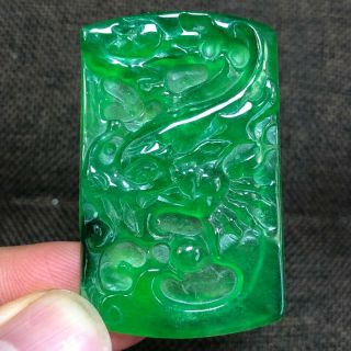 Collectible Chinese Zodiac Green Jadeite Jade Dragon Amulet Handwork Pendant