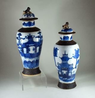 Pair Antique 19th Century Chinese Porcelain Crackle Glaze Baluster Vases