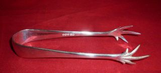 Claw Shape Solid Silver Vintage Ice Tongs,  William Suckling Ltd,  Sheffield 1961
