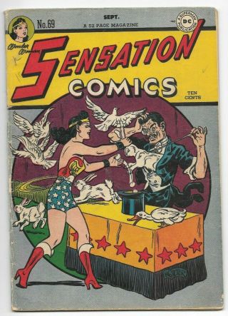 Sensation Comics 69 Vg - 1947 Dc Golden Age Comic Book Wonder Woman