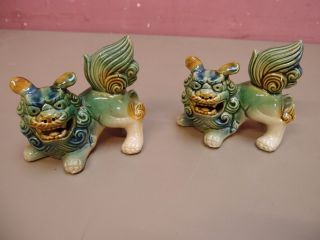 Chinese Ceramic Glaze Shi Shish Stone Lion Fu Foo Dogs Temple Guardians