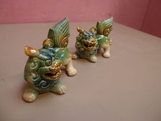 Chinese Ceramic Glaze Shi Shish Stone Lion Fu Foo Dogs Temple Guardians 2
