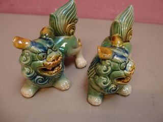 Chinese Ceramic Glaze Shi Shish Stone Lion Fu Foo Dogs Temple Guardians 3