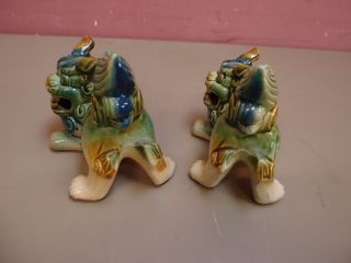 Chinese Ceramic Glaze Shi Shish Stone Lion Fu Foo Dogs Temple Guardians 4