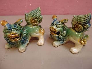 Chinese Ceramic Glaze Shi Shish Stone Lion Fu Foo Dogs Temple Guardians 5