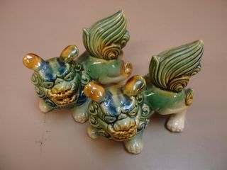 Chinese Ceramic Glaze Shi Shish Stone Lion Fu Foo Dogs Temple Guardians 6