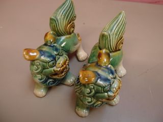 Chinese Ceramic Glaze Shi Shish Stone Lion Fu Foo Dogs Temple Guardians 7