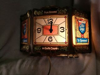 Vintage 70 ' s Heileman Old Style Lighted Beer Tiffany Clock Cash Register broken 4