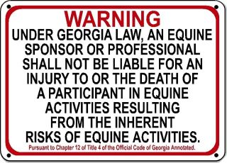 Georgia Equine Sign Activity Liability Warning Statute Horse Farm Barn Stable
