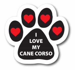 I Love My Cane Corso Paw Print Magnet 5 Inch Decal With Red Hearts Great For Car