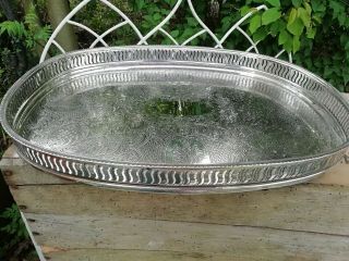 Vintage Large Oval Cavalier Silver Plated Gallery Serving Tray Pierced Gallery