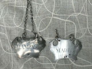 2 Antique English Sterling Wine Tag Ticket With Butterfly And Crab Hallmark