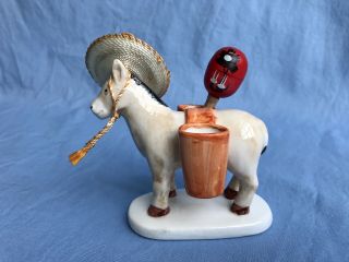 Vintage Ceramic Porcelain Donkey Mule Souvenir Mexico Mini Hat Toothpick Holder