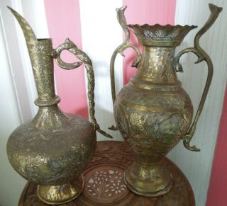 Antique/vintage Colonial Indian Brass Vase And Ewer Good Quality Large & Heavy