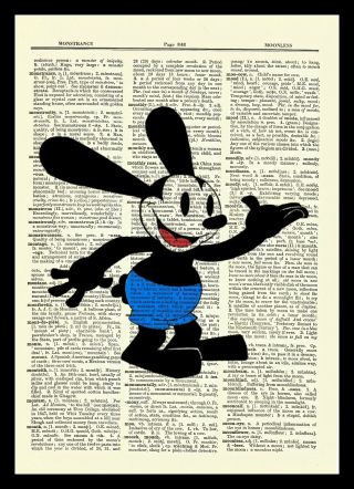 Oswald Dictionary Art Print Poster Picture Disney Lucky Rabbit Mickey Vintage