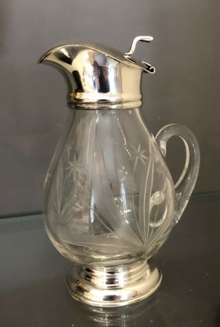 Frank M.  Whiting Sterling Silver And Etched Glass Syrup Pitcher