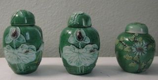 Antique Chinese Wang Bing Rong Porcelain Miniature Ginger Jars Set Of Three