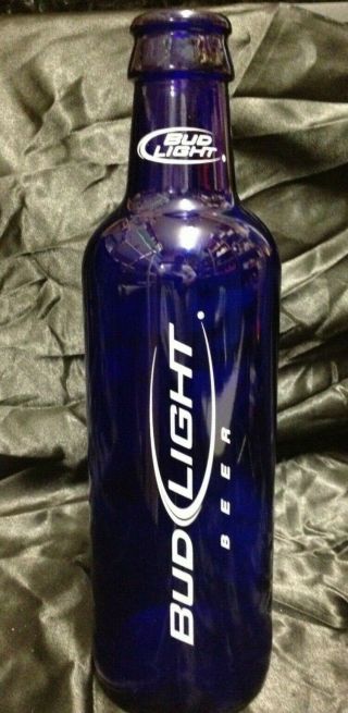 Large Bud Light Budweiser Cobalt Blue Glass Beer Advertising Bottle Bank 14 1/2”