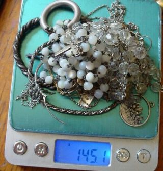 Vtg.  Sterling Silver Jewelry,  Rosaries,  Bracelets,  Necklaces,  Chains,  Earrings,  145grm