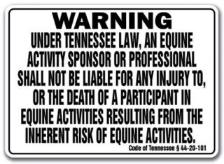 Tennessee Equine Sign Activity Liability Warning Statute Horse Farm Barn Stable