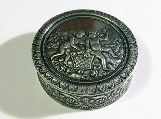 Antique French " Cherubs ".  800 Silver Pill Or Trinket Box All,  Beauty