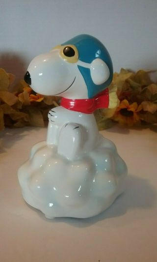 Willitts Peanuts Snoopy Flying Ace On A Cloud Ceramic Musical Music Box
